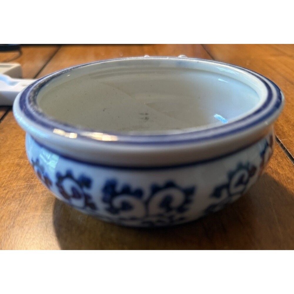 VTG Chinese Chinoiserie Blue White Flowers Porcelain Planter Trinket Dish Bowl